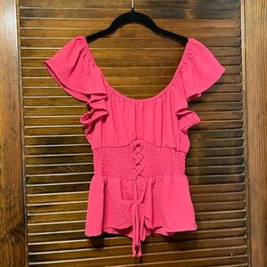 Pie In The Sky Pink Ruffled Front Tie Top